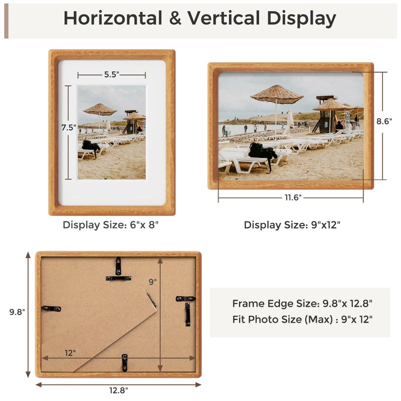 Heimlove 9x12 Picture Frames Natural Teak,Original Wood Hand Make Crafted Diploma Frame with Mat to 6x8 Graduation Picture Display,Family Picture,Wedding Picture,Photo,Certificate Tabletop & Wall Decoration - Image 3